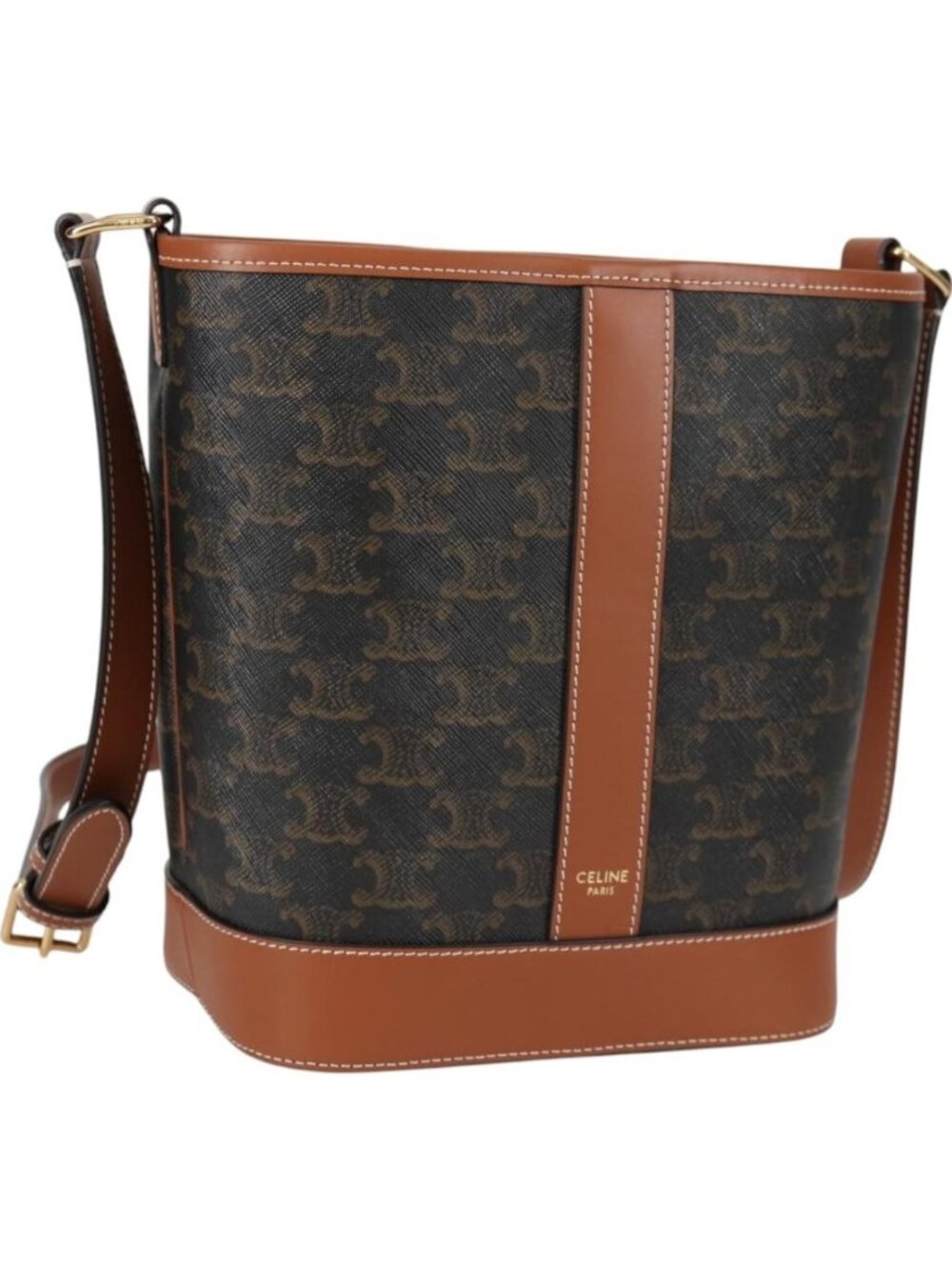 CELINE Triomphe Small Bucket Shoulder Bag PVC Leather Black Gold